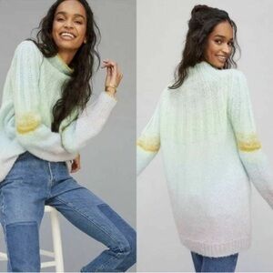 Anthropologie Ombre Tunic Sweater Mock Neck Green and Yellow Size medium